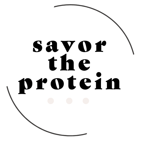 Savor The Protein Round Logo. 